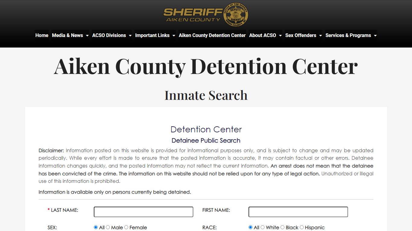 Inmate Search – Aiken County Sheriff's Office